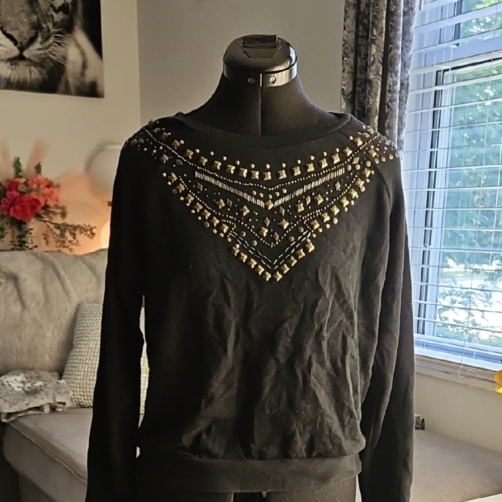 Black Sweater with Gold Embellishments